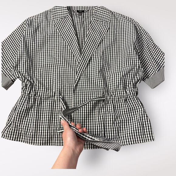 Talbots Petites Tie Front Gingham Jacket Womens Size L Black White Minimalist - Picture 8 of 9